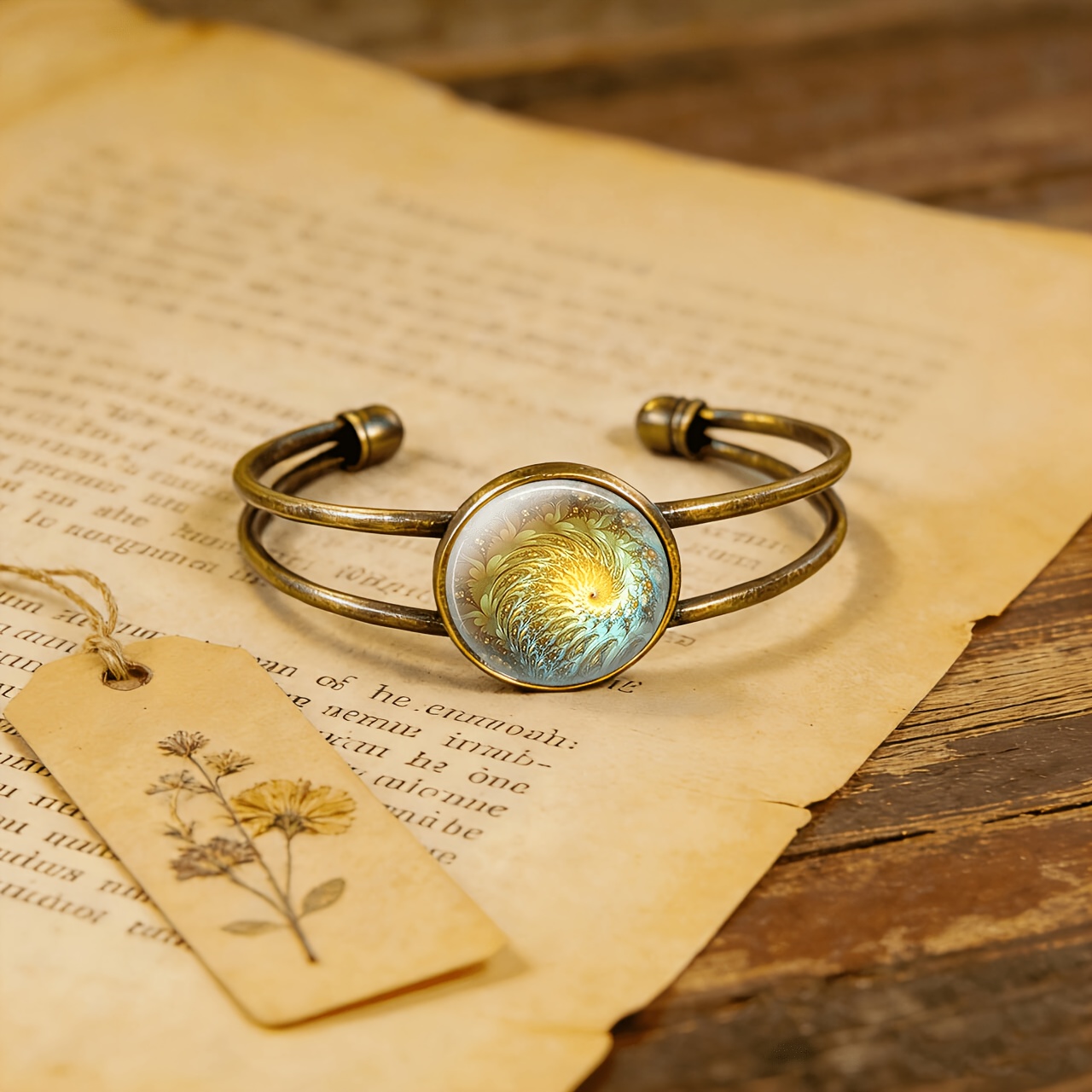 Antique Cyan Double-Layer Adjustable Bracelet, Bright Pattern